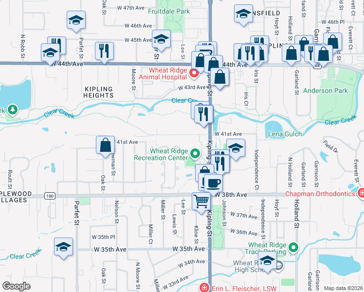 map of restaurants, bars, coffee shops, grocery stores, and more near 4046 Lee Cir in Wheat Ridge