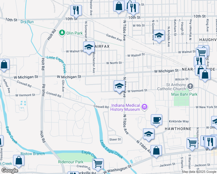 map of restaurants, bars, coffee shops, grocery stores, and more near 408 North Berwick Avenue in Indianapolis