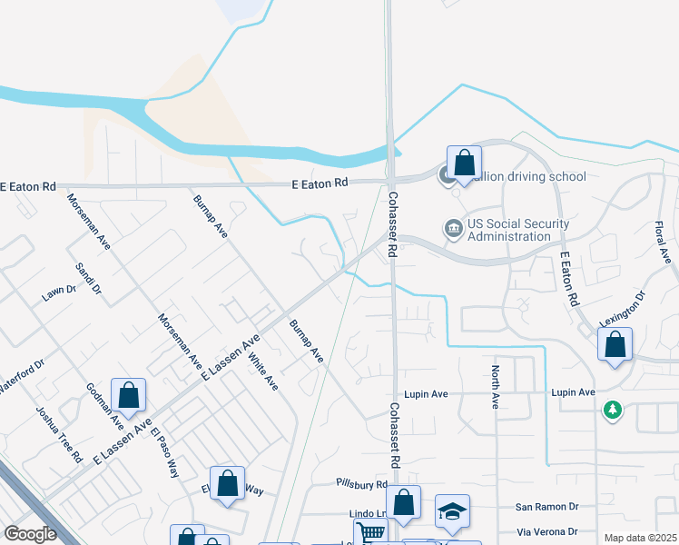 map of restaurants, bars, coffee shops, grocery stores, and more near 1170 East Lassen Avenue in Chico