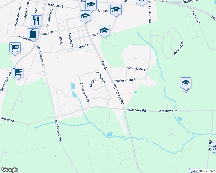 map of restaurants, bars, coffee shops, grocery stores, and more near 344 Redbud Drive in Oxford