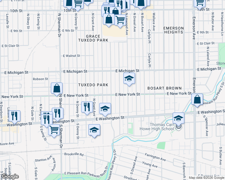 map of restaurants, bars, coffee shops, grocery stores, and more near 308 North Colorado Avenue in Indianapolis