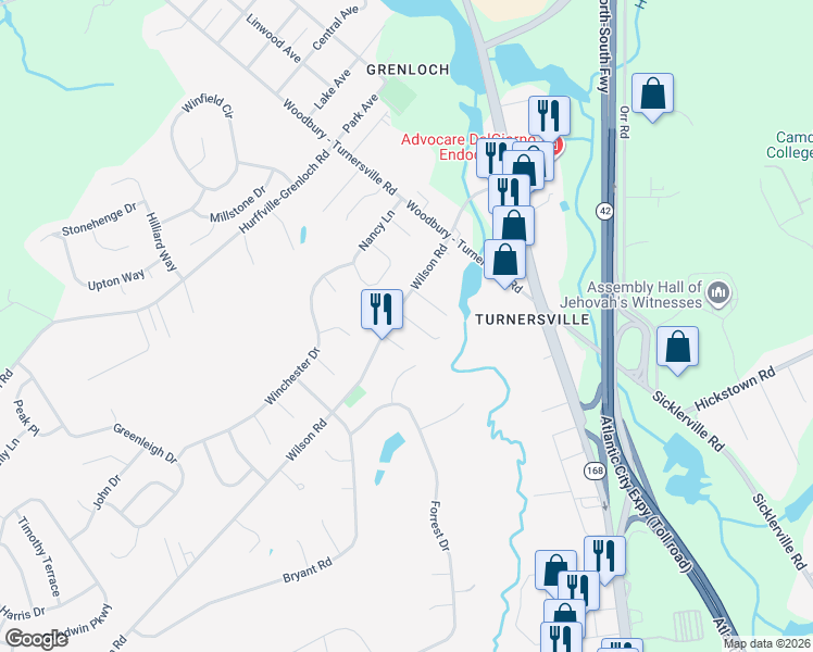 map of restaurants, bars, coffee shops, grocery stores, and more near 105 Salem Avenue in Washington Township