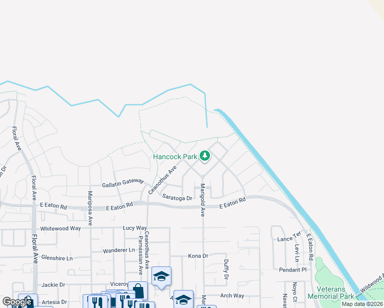 map of restaurants, bars, coffee shops, grocery stores, and more near 3122 Ceanothus Avenue in Chico