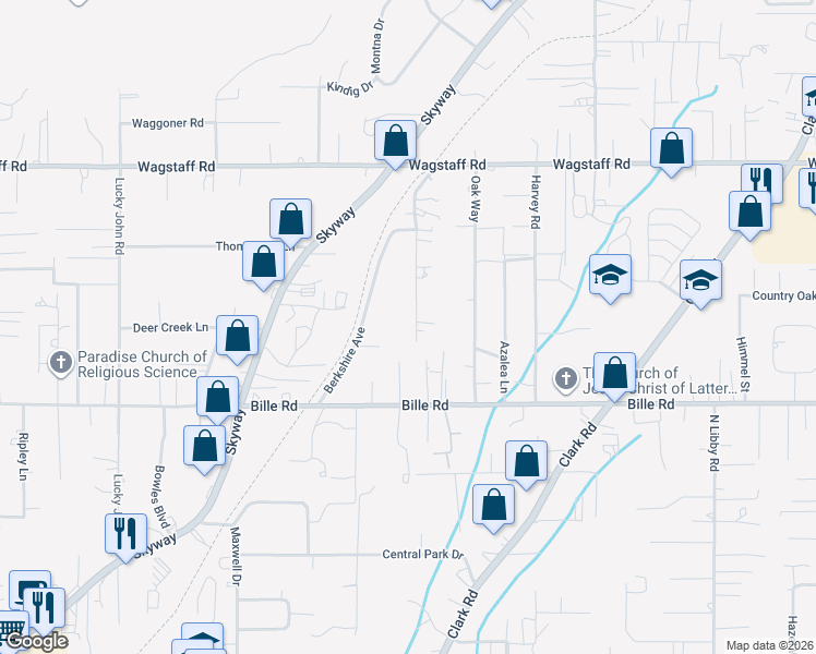 map of restaurants, bars, coffee shops, grocery stores, and more near 6281 Diamond Avenue in Paradise