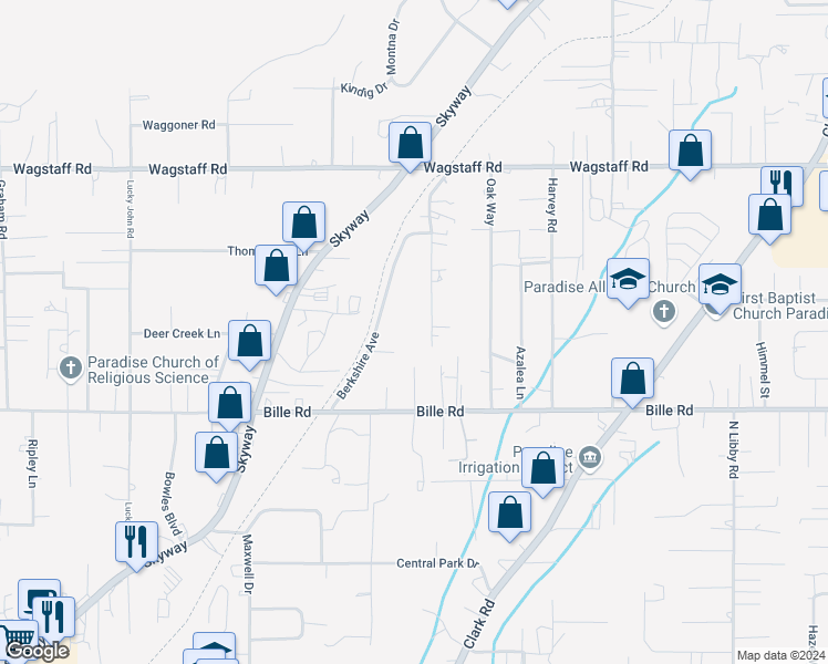 map of restaurants, bars, coffee shops, grocery stores, and more near 6281 Diamond Avenue in Paradise