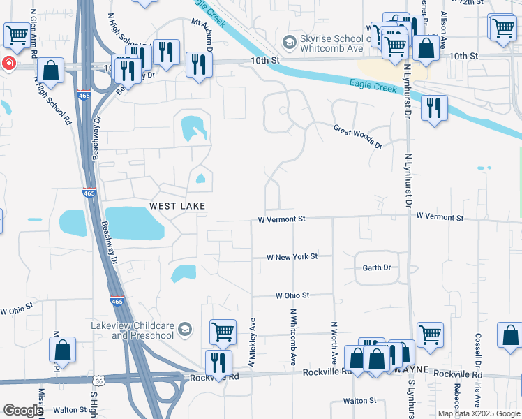 map of restaurants, bars, coffee shops, grocery stores, and more near in Indianapolis