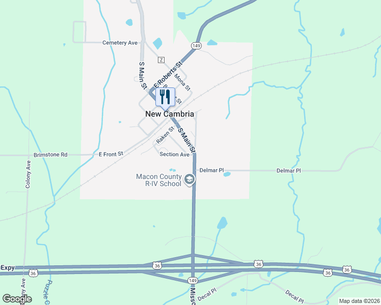 map of restaurants, bars, coffee shops, grocery stores, and more near 304 South Main Street in New Cambria