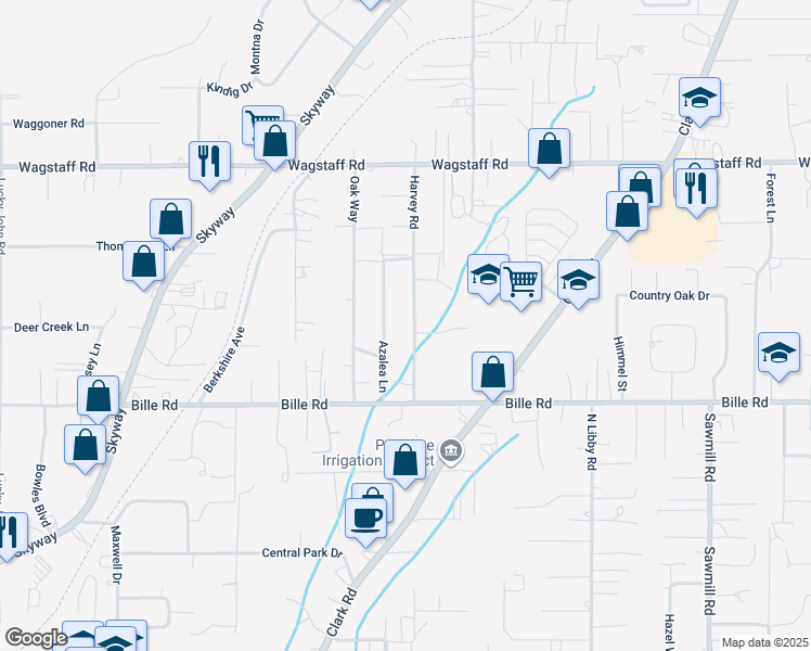 map of restaurants, bars, coffee shops, grocery stores, and more near 1250 Fawnbrook Place in Paradise