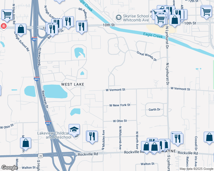 map of restaurants, bars, coffee shops, grocery stores, and more near in Indianapolis