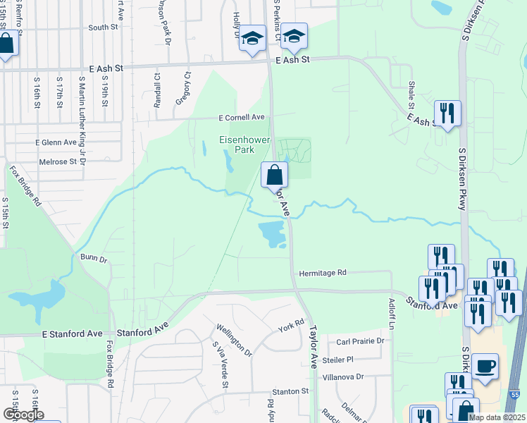 map of restaurants, bars, coffee shops, grocery stores, and more near Empowerment Road in Springfield