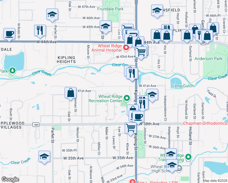 map of restaurants, bars, coffee shops, grocery stores, and more near 4046 Lee Circle in Wheat Ridge