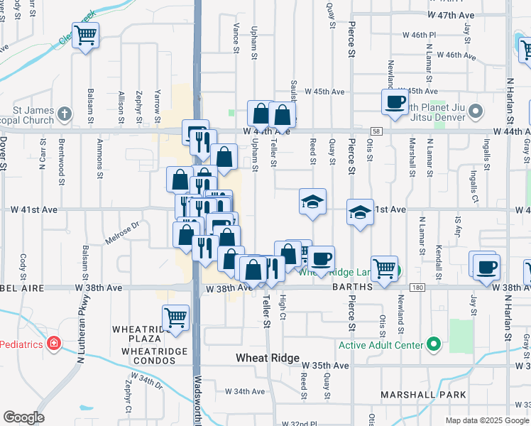 map of restaurants, bars, coffee shops, grocery stores, and more near 4057 Upham Street in Wheat Ridge
