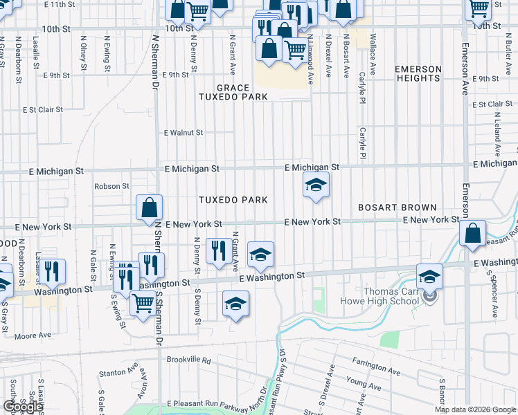 map of restaurants, bars, coffee shops, grocery stores, and more near 308 North Colorado Avenue in Indianapolis