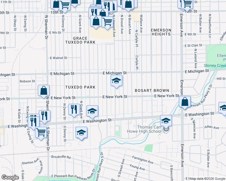 map of restaurants, bars, coffee shops, grocery stores, and more near 314 North Linwood Avenue in Indianapolis