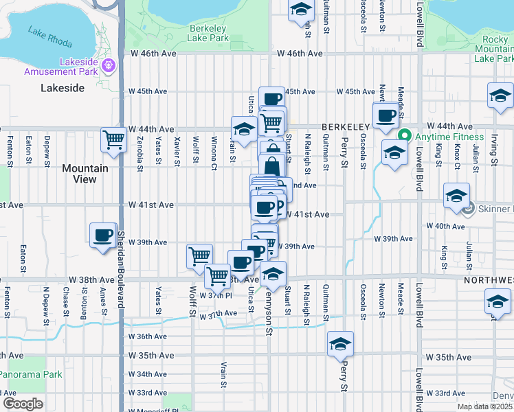 map of restaurants, bars, coffee shops, grocery stores, and more near 3976 Utica Street in Denver