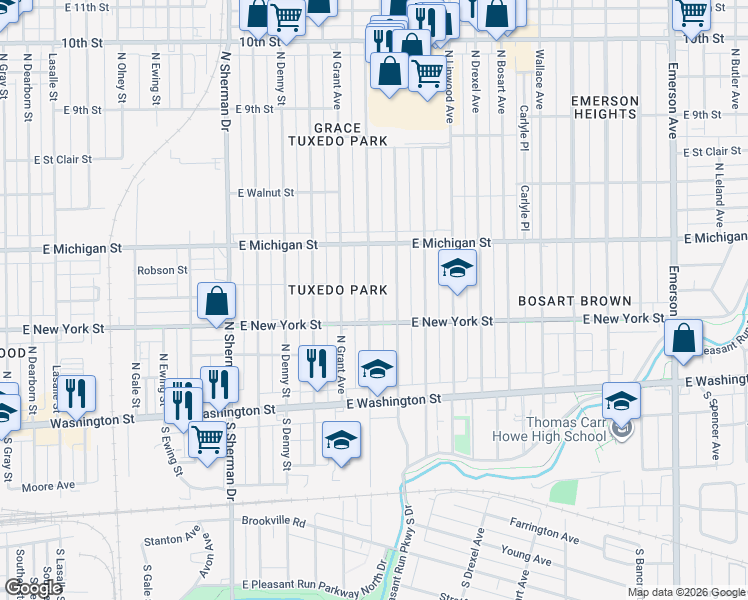 map of restaurants, bars, coffee shops, grocery stores, and more near 308 North Colorado Avenue in Indianapolis