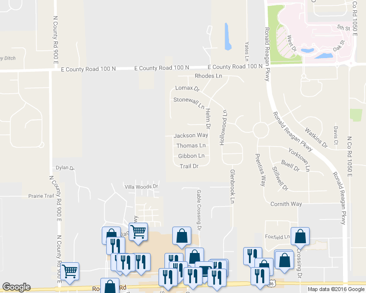 map of restaurants, bars, coffee shops, grocery stores, and more near 9685 Thomas Lane in Avon