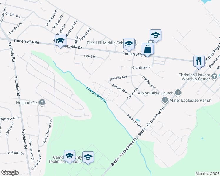 map of restaurants, bars, coffee shops, grocery stores, and more near 18 Grant Lane in Berlin