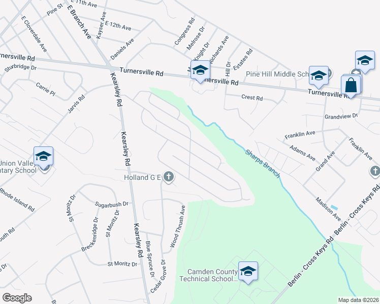 map of restaurants, bars, coffee shops, grocery stores, and more near Skyline Drive in Gloucester Township