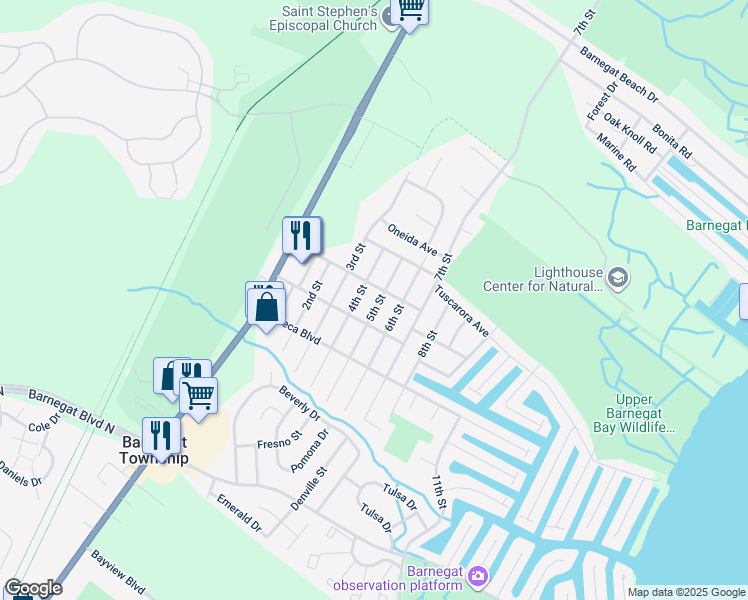 map of restaurants, bars, coffee shops, grocery stores, and more near 307 5th Street in Ocean Township