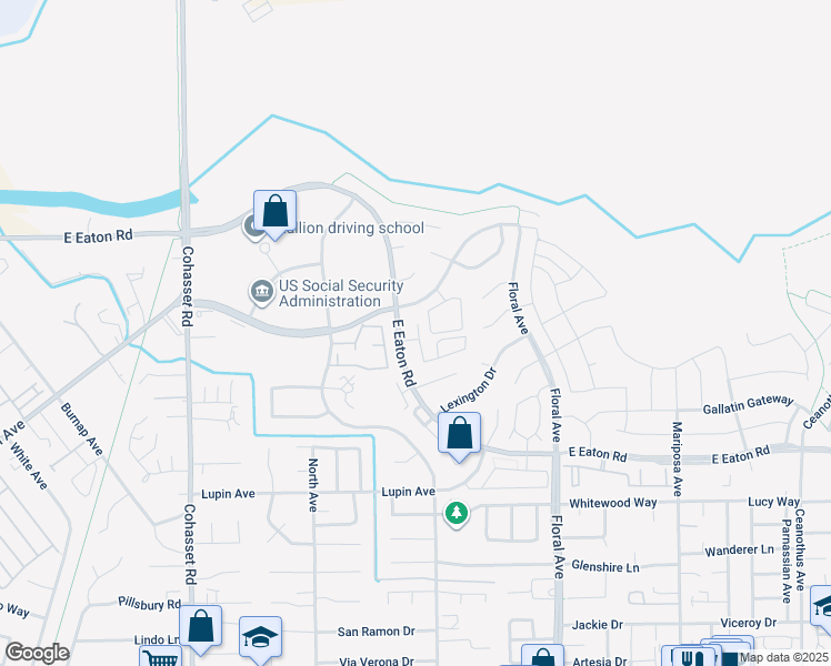 map of restaurants, bars, coffee shops, grocery stores, and more near 1749 East Eaton Road in Chico