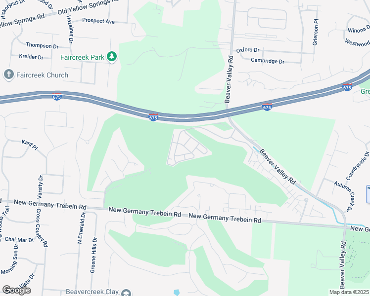 map of restaurants, bars, coffee shops, grocery stores, and more near 2570 Gleneagles Road in Fairborn