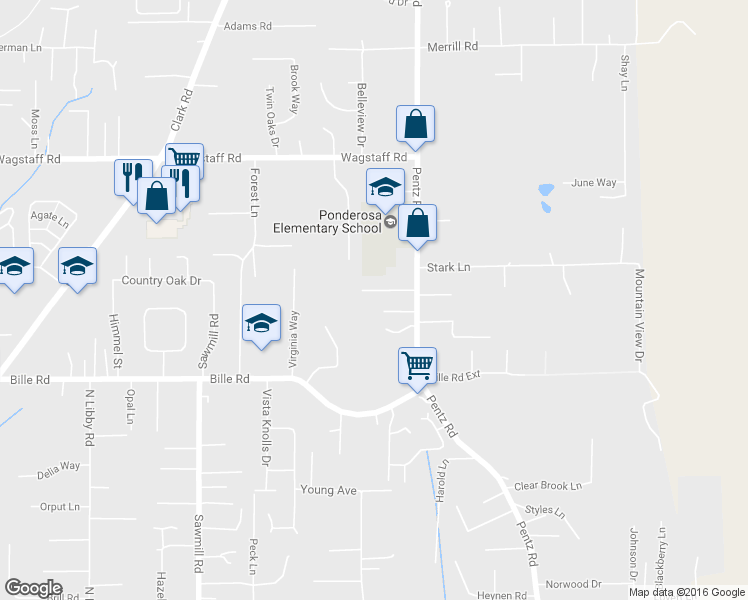 map of restaurants, bars, coffee shops, grocery stores, and more near 1664 Meadowbrook Lane in Paradise