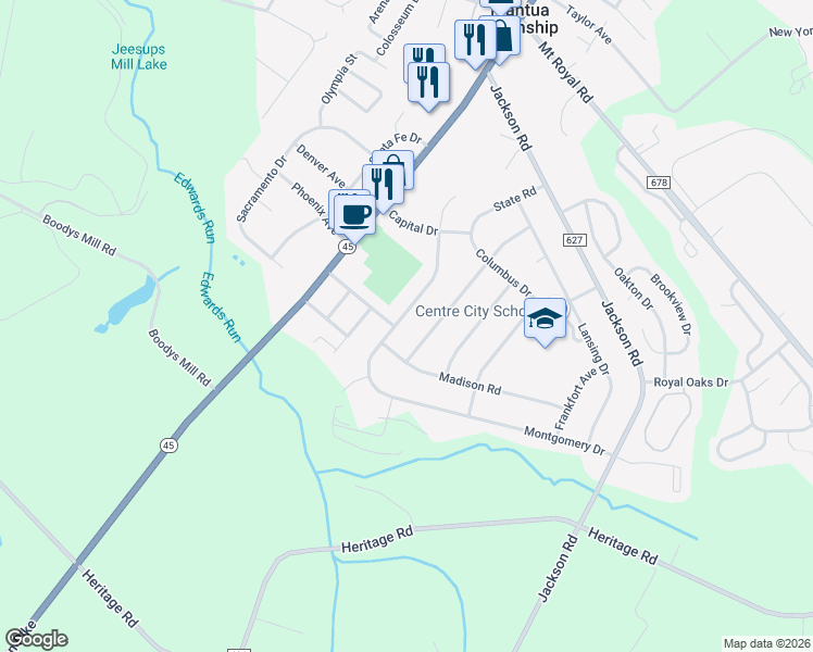 map of restaurants, bars, coffee shops, grocery stores, and more near 663 Bismarck Avenue in Mantua Township