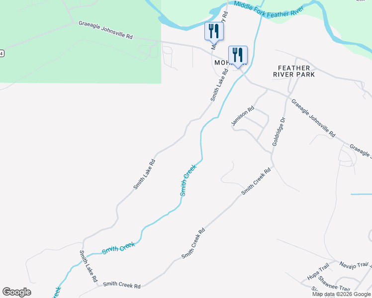 map of restaurants, bars, coffee shops, grocery stores, and more near 189 Smith Lake Road in Blairsden