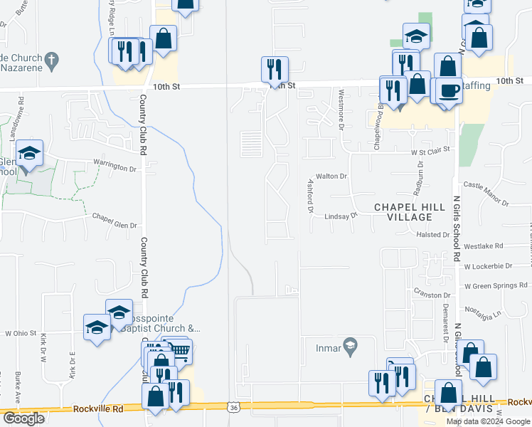 map of restaurants, bars, coffee shops, grocery stores, and more near 7844 Tamoha Trail in Indianapolis