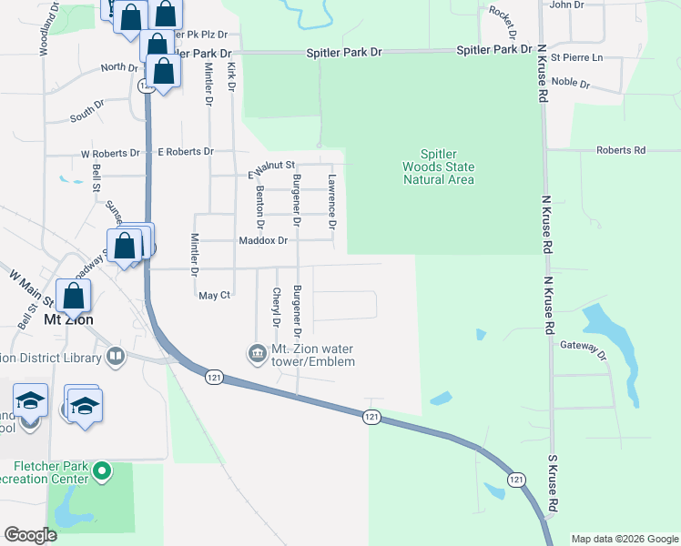 map of restaurants, bars, coffee shops, grocery stores, and more near 685 Pearl Court in Mount Zion