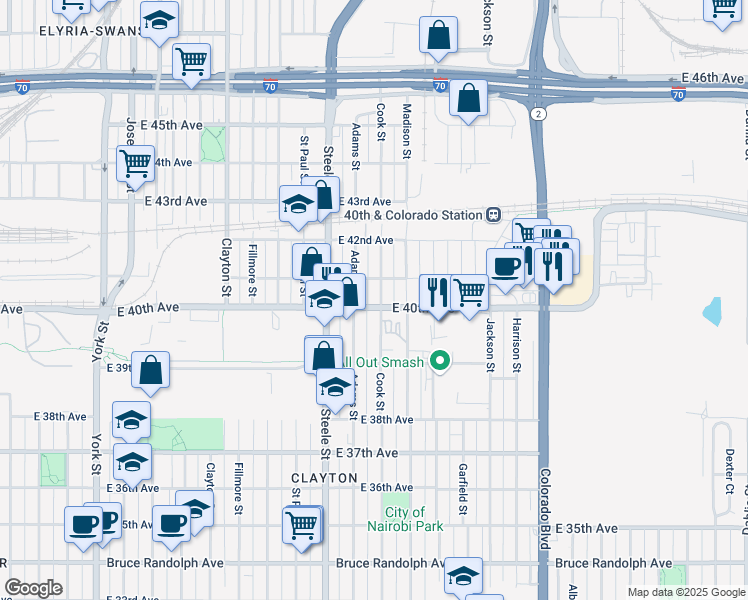 map of restaurants, bars, coffee shops, grocery stores, and more near 3973 Cook Street in Denver