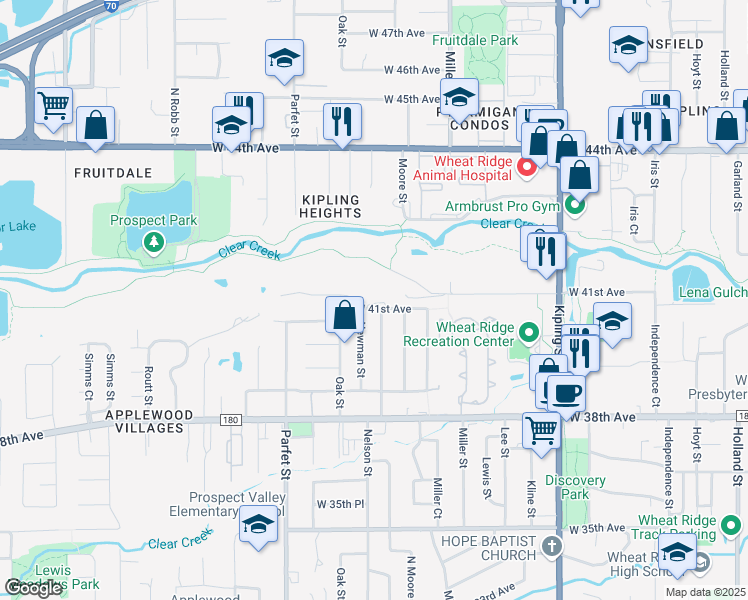 map of restaurants, bars, coffee shops, grocery stores, and more near 4080 Nelson Street in Wheat Ridge