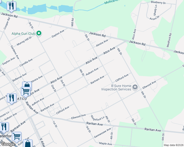 map of restaurants, bars, coffee shops, grocery stores, and more near 2336 Auburn Avenue in Waterford
