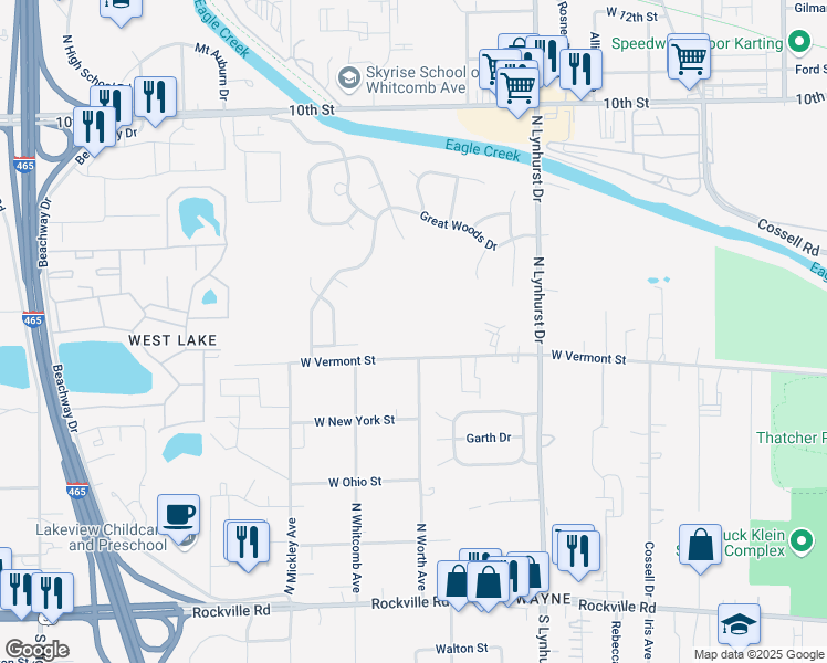 map of restaurants, bars, coffee shops, grocery stores, and more near in Indianapolis