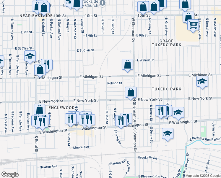 map of restaurants, bars, coffee shops, grocery stores, and more near 315 North Gale Street in Indianapolis