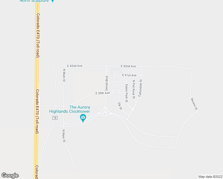 map of restaurants, bars, coffee shops, grocery stores, and more near 24193 East 39th Avenue in Aurora