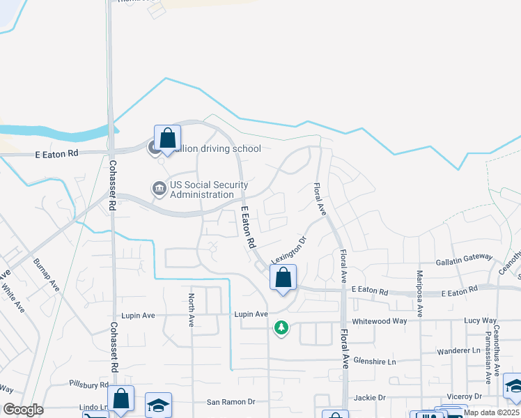 map of restaurants, bars, coffee shops, grocery stores, and more near 1717 East Eaton Road in Chico