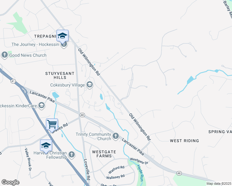 map of restaurants, bars, coffee shops, grocery stores, and more near 713 Old Wilmington Road in Hockessin