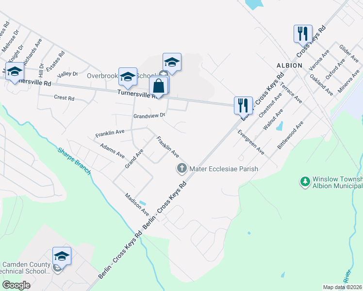 map of restaurants, bars, coffee shops, grocery stores, and more near 1304 Cedar Drive in Pine Hill