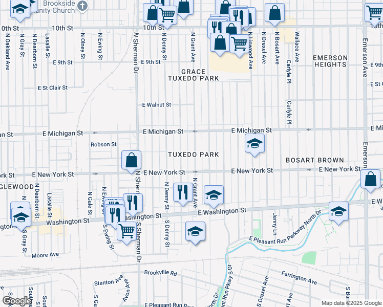map of restaurants, bars, coffee shops, grocery stores, and more near 423 North Grant Avenue in Indianapolis