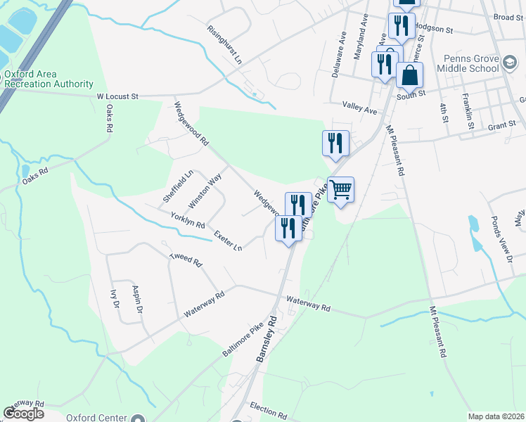 map of restaurants, bars, coffee shops, grocery stores, and more near 302 Wedgewood Road in Oxford