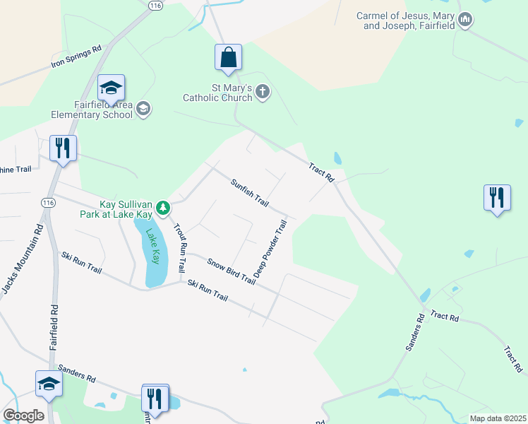 map of restaurants, bars, coffee shops, grocery stores, and more near 9 Sunfish Trail in Fairfield