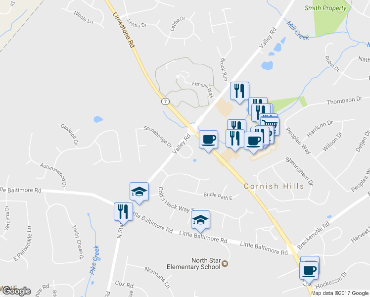 map of restaurants, bars, coffee shops, grocery stores, and more near 57 Emandan Lane in Hockessin