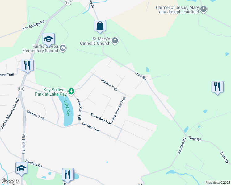 map of restaurants, bars, coffee shops, grocery stores, and more near 9 Sunfish Trail in Fairfield