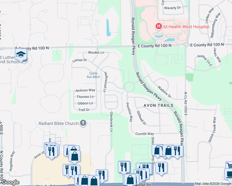 map of restaurants, bars, coffee shops, grocery stores, and more near 9949 Ellsworth Lane in Avon