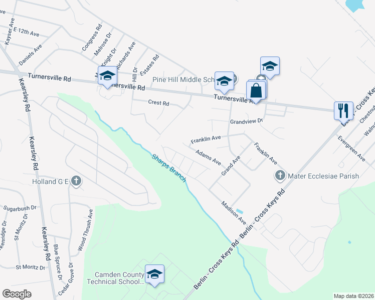map of restaurants, bars, coffee shops, grocery stores, and more near 48 Adams Avenue in Berlin