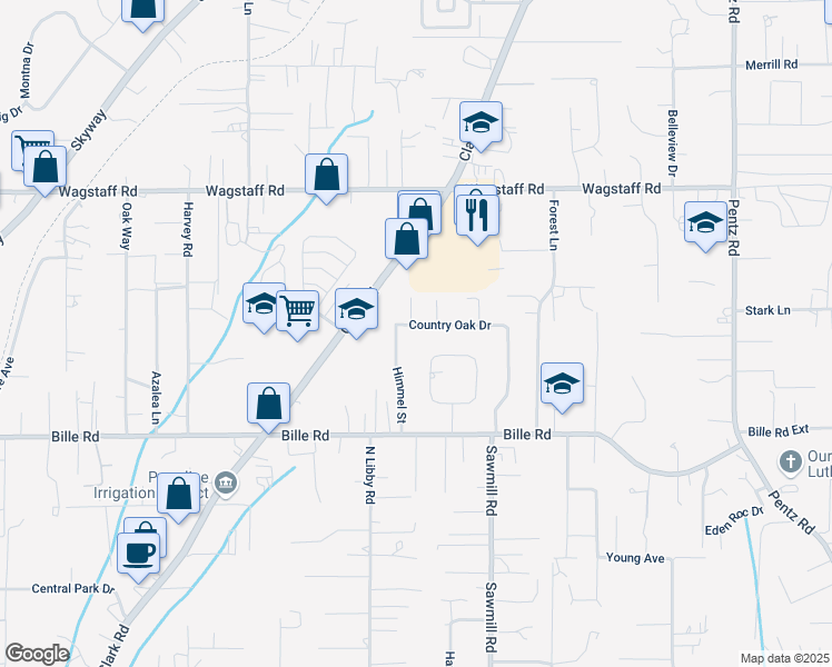 map of restaurants, bars, coffee shops, grocery stores, and more near 6269 Mountain Meadow Court in Paradise
