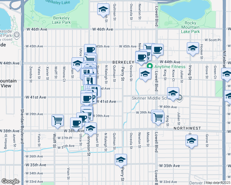 map of restaurants, bars, coffee shops, grocery stores, and more near 4202 Quitman Street in Denver