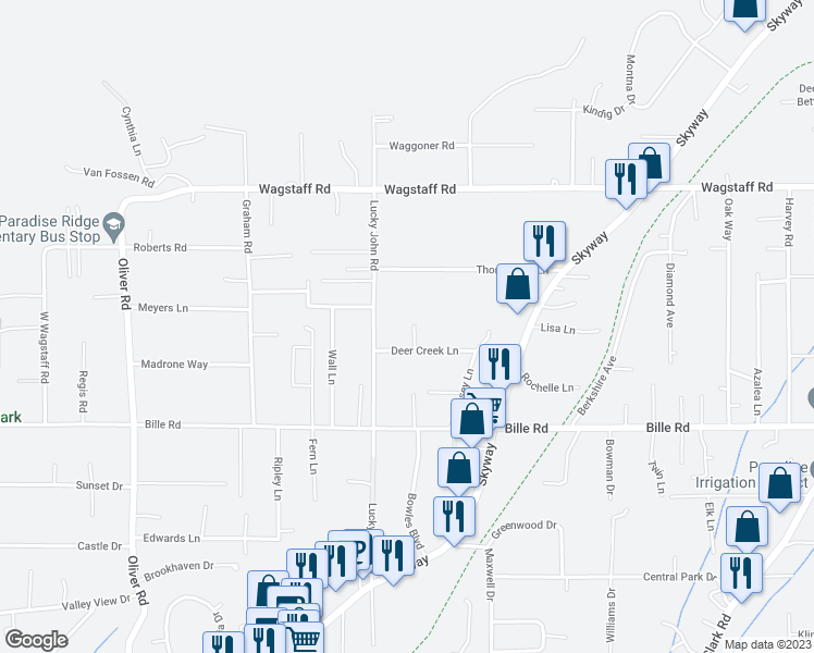 map of restaurants, bars, coffee shops, grocery stores, and more near 6309 Ruby Lane in Paradise
